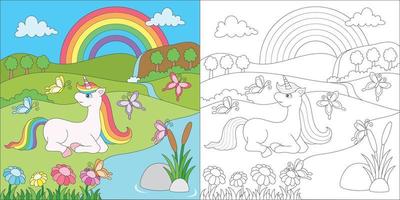 Licorne à colorier pour l'activité des enfants vecteur