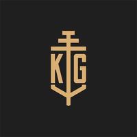 kg monogramme de logo initial avec vecteur de conception d'icône de pilier