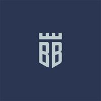 monogramme du logo bb avec un château de forteresse et un design de style bouclier vecteur