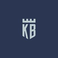 monogramme du logo kb avec un château de forteresse et un design de style bouclier vecteur