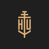 monogramme de logo initial hu avec vecteur de conception d'icône de pilier