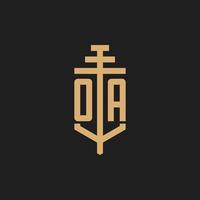 monogramme de logo initial oa avec vecteur de conception d'icône de pilier