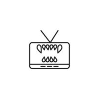 télévision, téléviseur, concept d'émission de télévision. signe vectoriel dessiné dans un style plat. adapté aux sites, articles, livres, applications. trait modifiable. icône de ligne de dents d'animaux sur l'écran du téléviseur