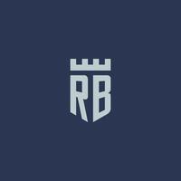 monogramme du logo rb avec un château de forteresse et un design de style bouclier vecteur