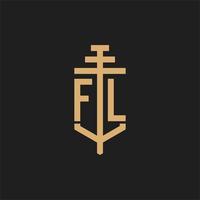 monogramme de logo initial fl avec vecteur de conception d'icône de pilier
