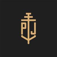 monogramme de logo initial pj avec vecteur de conception d'icône de pilier