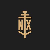 nx monogramme de logo initial avec vecteur de conception d'icône de pilier