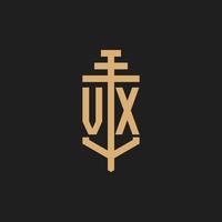 vx monogramme de logo initial avec vecteur de conception d'icône de pilier