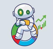 robot astronaute mignon créant une stratégie d'investissement.illustration de personne de dessin animé isolée. style plat adapté à la conception dicônes dautocollant vecteur de logo premium