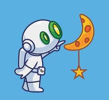 robot astronaute mignon pointant vers la lune et l'étoile. illustration de technologie scientifique de dessin animé isolé. style plat adapté à la conception dicônes dautocollant vecteur de logo premium