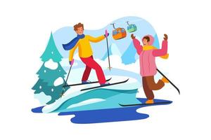 heureux, enfants, ski, illustration, concept, blanc, fond vecteur