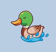 canard mignon nageant sur l'eau. illustration de nature animale de dessin animé isolé. style plat adapté au vecteur de logo premium de conception d'icône d'autocollant. personnage mascotte