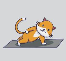 chat mignon faisant une séance d'entraînement de yoga. animal isolé dessin animé plat style autocollant web design icône illustration prime vecteur logo mascotte caractère objet