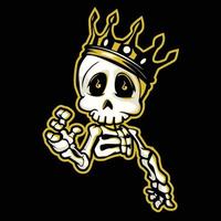 illustration de personnage vectoriel squelette portant une couronne