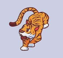 tigre mignon prêt pour le combat. illustration de nature animale de dessin animé isolé. style plat adapté au vecteur de logo premium de conception d'icône d'autocollant. personnage mascotte