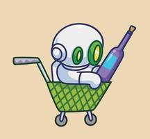 le robot astronaute mignon achète une bière sur le chariot. illustration de personne de dessin animé isolé. style plat adapté à la conception dicônes dautocollant vecteur de logo premium