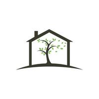 création de logo de maison dans les arbres. société et entreprise de logo de maison dans les arbres minimales. modèle de conception de vecteur de maison écologique.