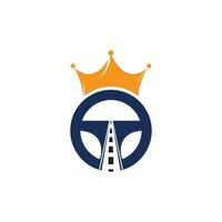 création de logo vectoriel drive king. direction avec icône route et couronne.