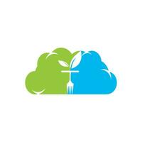 modèle de logo d'aliments sains. nuage avec symbole de fourche et de feuille. vecteur