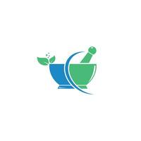 conception de logo médical de pharmacie. logo mortier et pilon naturel. vecteur