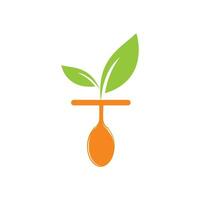 modèle de logo d'aliments sains. logo d'aliments biologiques avec symbole de cuillère et de feuille. vecteur