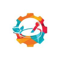 conception de logo vectoriel de pharmacie d'engrenage. concept de logo de santé mécanique.