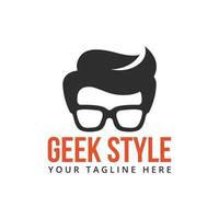 geek man porter des lunettes et cheveux ondulés illustration mode gamer logo vecteur