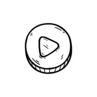 bouton de lecture forme de cercle de croquis de doodle dessinés à la main. illustration d'icône de logo vectoriel