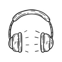 casque casque audio dans doodle croquis icône de lignes dessinées à la main vecteur