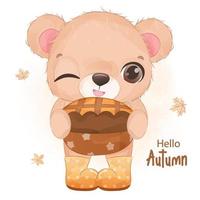 illustration de petit ours série automne vecteur