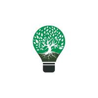 création de logo vectoriel de racines d'arbre de lampe d'ampoule. modèle de logo vectoriel éco-énergie.