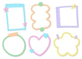 mignon pastel bordure mémo texture abstraite motif coeur cercle fleur rectangle carré nuage notes rayées, cahiers vierges, notes autocollantes en papier, bloc-notes, ensemble de collection de scrapbooking journal vecteur