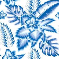 motif harmonieux décoratif intérieur naturel avec feuillage de plante de fleur de jasmin abstrait tropical de style couleur monochromatique bleu et feuilles de fougère monstère de banane. fond fleuri. imprimé d'été. tomber vecteur