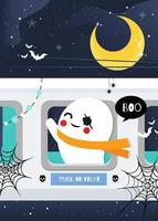 illustration d'halloween avec un fantôme mignon dans le train vecteur