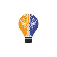 concept de conception de logo d'ampoule de technologie moderne. modèle de logo d'idée d'ampoule de technologie de pixel. vecteur