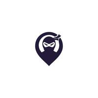 conception de logo d'emplacement de point ninja conception de logo vectoriel de carte de pin ninja.