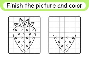 compléter le tableau fraise. copier l'image et la couleur. terminer l'image. livre de coloriage. jeu d'exercices de dessin éducatif pour les enfants vecteur