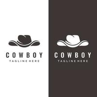 conception de modèle de logo de chapeau de cowboy silhouette simple isolée sur fond noir et blanc. vecteur