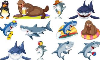 ensemble de divers personnages de dessins animés d'animaux marins vecteur