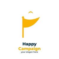 icône du logo de la campagne heureuse du drapeau avec un style amusant jaune à moitié souriant vecteur