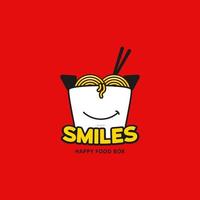 sourires heureux nouilles ramen nourriture boîte logo icône sourire visage illustration vecteur