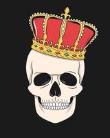 crâne de roi de vecteur avec couronne isolé sur fond noir. illustration pour t-shirt et autres utilisations