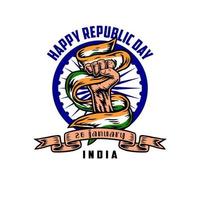 jour de la république heureuse de l'inde, symbole de l'esprit de liberté, style de ligne dessiné à la main avec couleur numérique, illustration vectorielle vecteur
