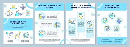 modèle de brochure bleu composants maas concept. service utilisateurs. conception de dépliant avec des icônes linéaires. 4 mises en page vectorielles modifiables pour la présentation, les rapports annuels. vecteur