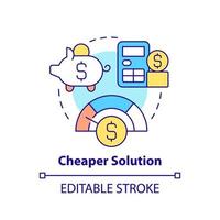 icône de concept de solution moins chère. prix abordables. la mobilité en tant qu'illustration de ligne mince d'idée abstraite de valeur de service. dessin de contour isolé. trait modifiable. vecteur