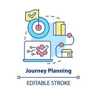icône de concept de planification de voyage. planifier l'itinéraire et les moyens de déplacement. maas perk idée abstraite illustration en ligne mince. dessin de contour isolé. trait modifiable. vecteur