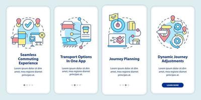 écran de l'application mobile d'intégration des avantages maas. procédure pas à pas des services de mobilité instructions graphiques modifiables en 4 étapes avec des concepts linéaires. ui, ux, modèle d'interface graphique. vecteur