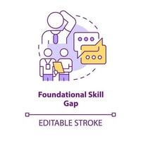 icône de concept d'écart de compétences fondamentales. absence de soft skills. problème dans l'illustration de la ligne mince de l'idée abstraite de l'enseignement supérieur. dessin de contour isolé. trait modifiable. vecteur