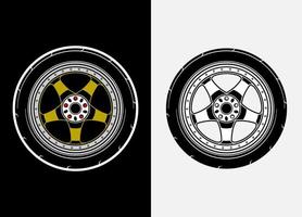 ensemble de couleurs différentes de roues de voiture, pneu en caoutchouc, pneu de voiture, illustration de roue de camion dans le style de course. vecteur de roues de course. fond isolé noir et blanc. ep 10.