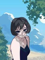 anime femme à la plage vecteur